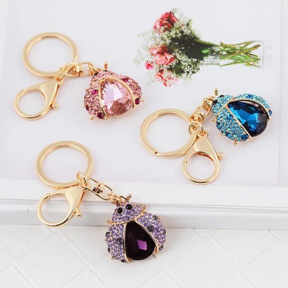 Rhinestone ladybug beetle keychain - Picture 1 of 4